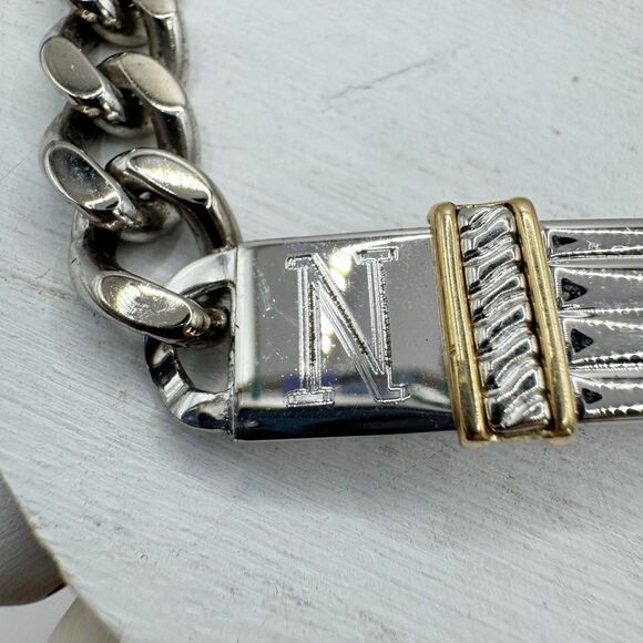 Sterling Silver 14k Gold Engraved N W ID Bracelet Dolan Bullock Curb Chain - Picture 3 of 9
